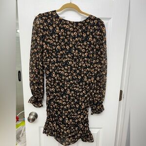 Worn once. Storia Mini Dloral Dress with Sheer Sleeves.